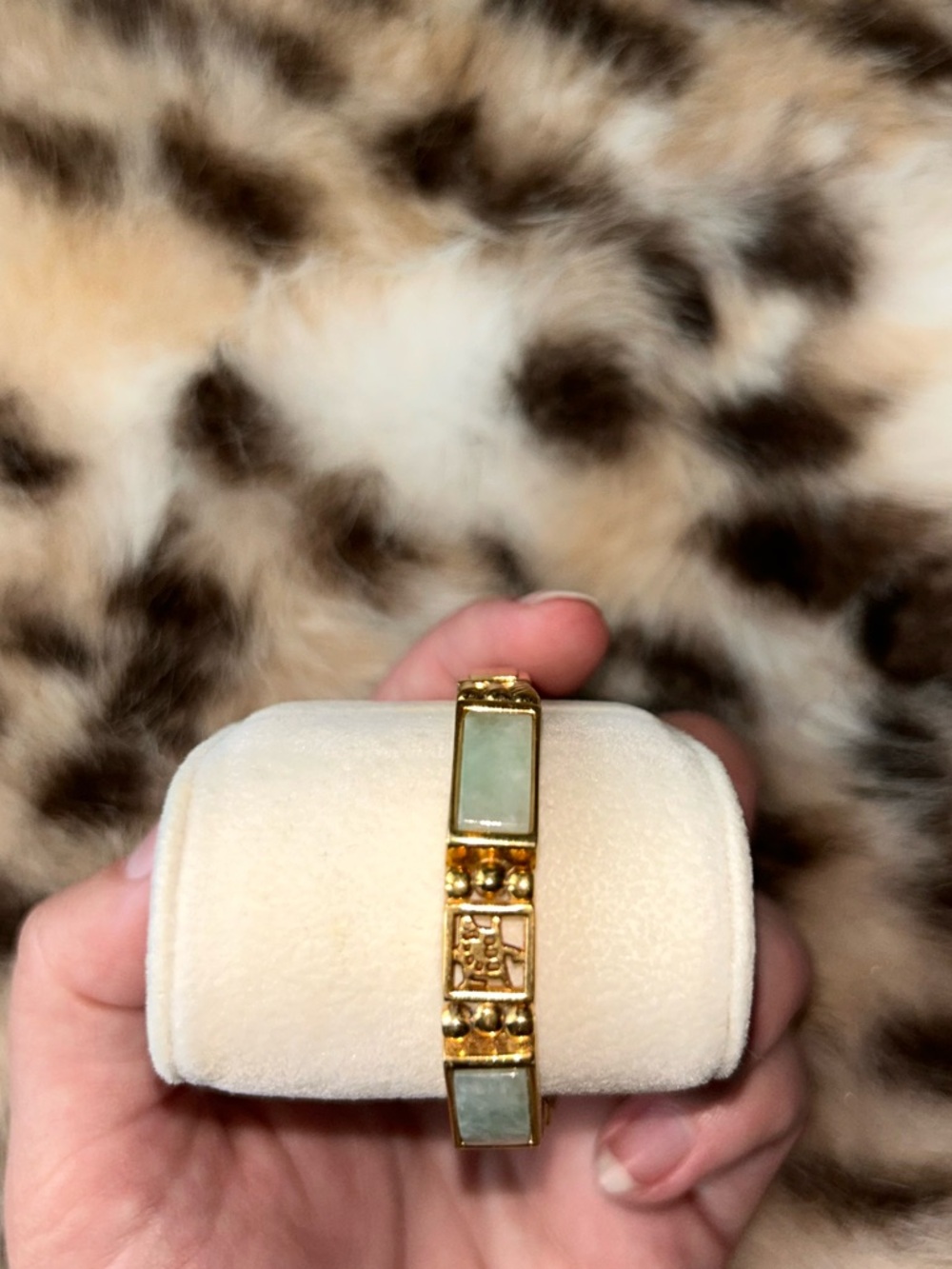 Vintage Gold Plated Jadeite Good Luck Character Statement Panel Bracelet - Picture 4 of 12